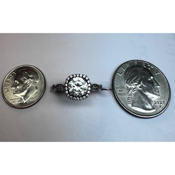 Estate Sterling Silver 925 Halo CZ Engagement Ring Size 4.75 Vintage Style - Picture 9 of 10